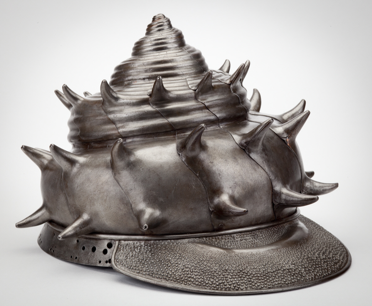 Helmet in the form of a sea conch shell, 1618. Work of Nagasone Tojiro Mitsumasa (Japanese, Nagasone School, Echizen Province). Collection: the Worcester Art Museum.