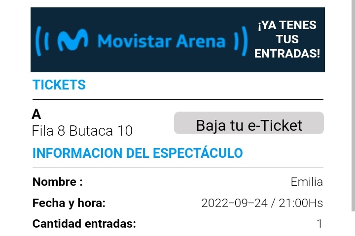 veroogirl's tweet photo. VENDO ENTRADA PARA EMILIA MERNES 24/09 EN EL MOVISTAR ARENA
• Consultar precio!!!
(no cago gente, soy confiable) https://t.co/Gqrhl6MHyc