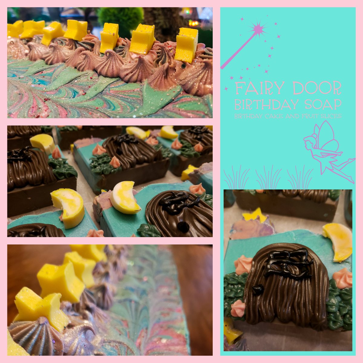 ReginasRitual's tweet photo. Fairy Door cold process soap I made for favors at my birthday party next month! Cake scented door with a fruit slice scented sky. Now all I need is a pony...

#goth #handmade #soap #cottagecore #fairycore https://t.co/6pWzr93khL