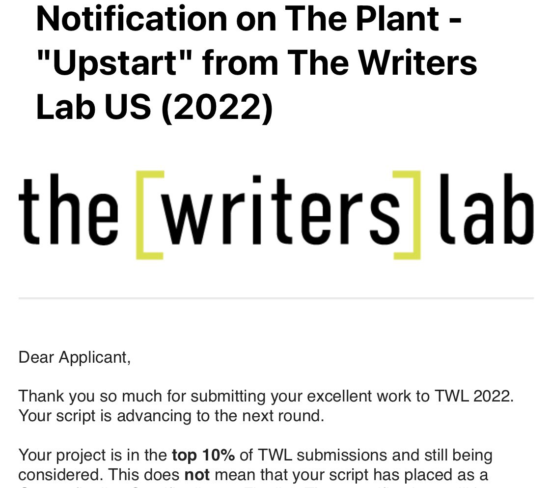 I know I still have more hurdles to cross, but I’m excited about this news from @The_Writers_Lab about the pilot script I workshopped at <a href="/breadloafwriter/">Bread Loaf Writers' Conferences</a>
