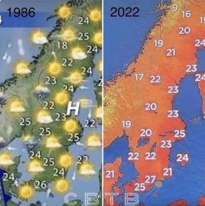 msvetov's tweet image. Глобальное покраснение: как прогнозы погоды за 20 лет стали страшными.

Если сравнить прогноз погоды в 1995 и 2022, то разницу в температуре обнаружить невозможно, зато смена цветовой подачи сразу бросается в глаза сразу. Наука!