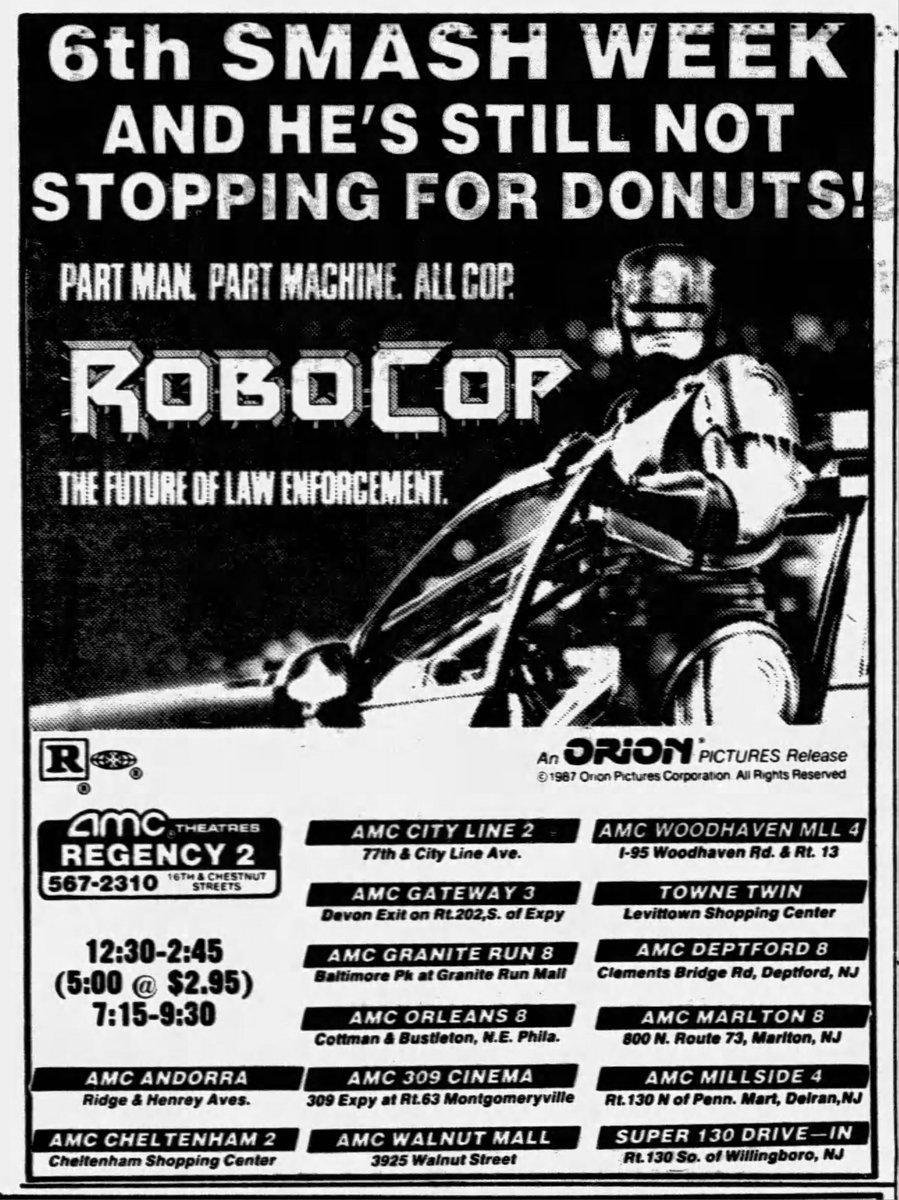 CannonFilmGuide's tweet photo. Important RoboCop update: he's *still* not stopping for donuts. https://t.co/KPez9w3wah