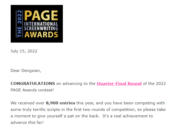 Congratulations everyone! Thanks to @PAGEawards, for the experienced and great readers! #screenwriter #ScreenwritingTwitter #screenwriterlife