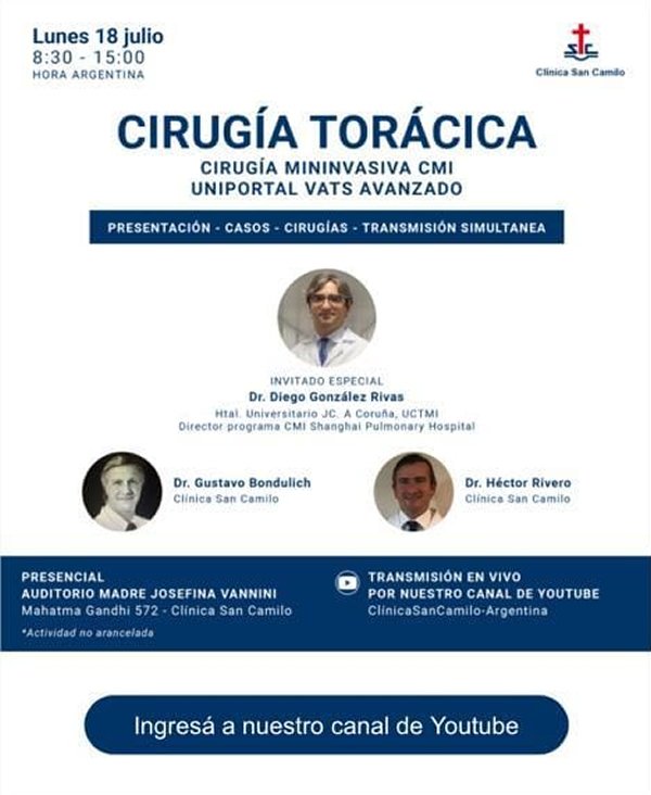 SToracica's tweet photo. "Cirugía Miniinvasiva CMI Uniportal VATS Avanzado"
👨🏻‍💼Invitado Especial: Dr. Diego González Rivas 
📅 Lunes 18 de Julio 2022
⏰ 8:30 - 15 horas https://t.co/JOfqPS6utk