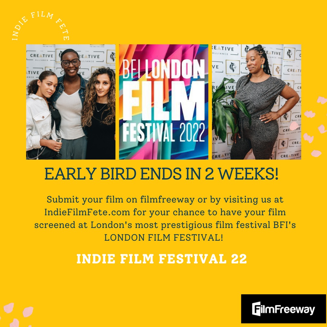 filmfreeway.com/IndieFilmFete
#filmmakers! #submissionsopen on <a href="/FilmFreeway/">FilmFreeway</a> 
#Earlybird price ends in TWO WEEKS!!!!