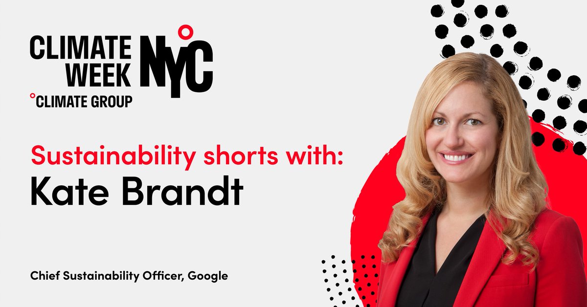 Google's tweet photo. Ahead of #ClimateWeekNYC, our Chief Sustainability Officer @KateEBrandt spoke with @ClimateGroup to discuss our climate action strategy, advice for young generations interested in sustainability and more. Watch the Sustainability Short here → https://t.co/2B4BgyNAgl https://t.co/fSMpnPBh8T
