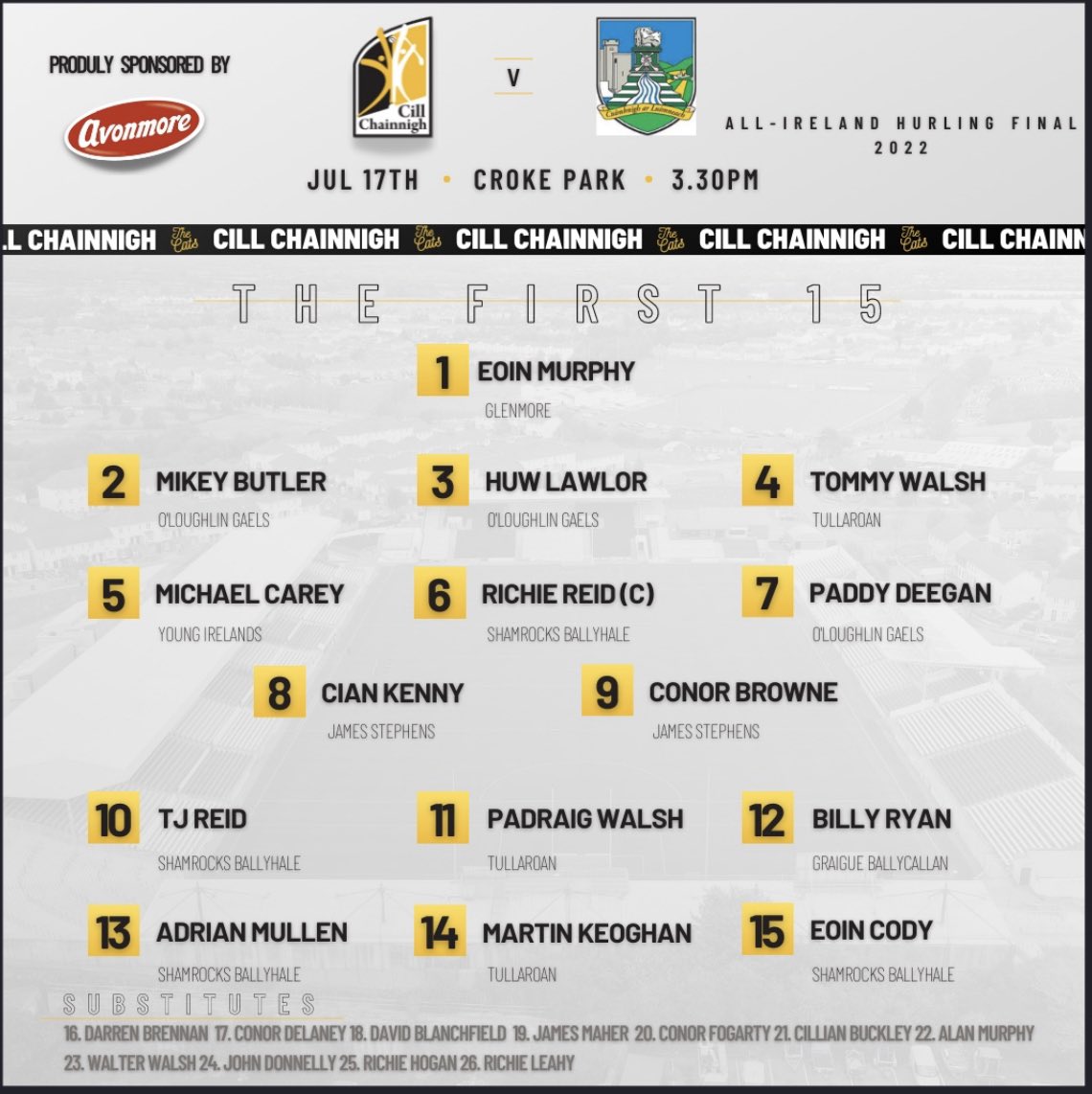 GlenmoreGAA's tweet photo. Best of luck to Eoin, Alan and all involved with the @KilkennyCLG senior hurling team in this Sunday’s All Ireland Final #number37 #honthecats https://t.co/ECDDHzS3z0