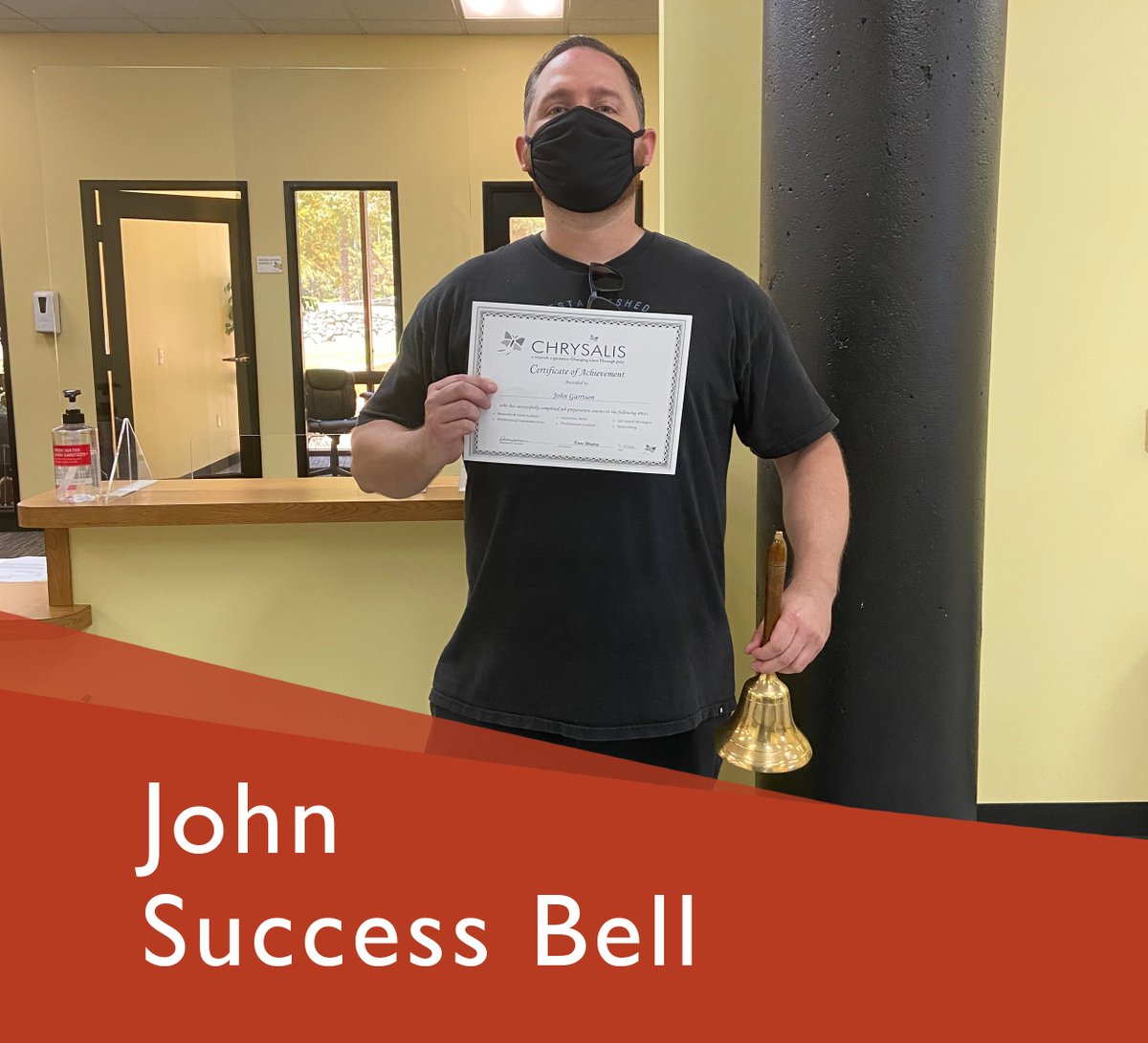 ChrysalisSoCal's tweet photo. Congratulations to John for ringing the #SuccessBell this week! John was hired as a mig welder at #CordAutomotive. https://t.co/Hn1aeRNebU