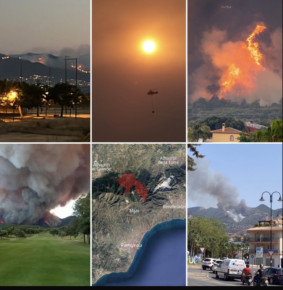 Arithxy's tweet photo. Otro año más vuelve a arder la sierra. Esta vez son los pulmones de las sierras de Mijas y Alhaurín los que se calcinan desde este mediodía ante la impotencia de desalojados y el arduo trabajo de los equipos y voluntarios. Ánimo en esta dura noche!  #ifmijas @Plan_INFOCA https://t.co/6U4TYtMer6
