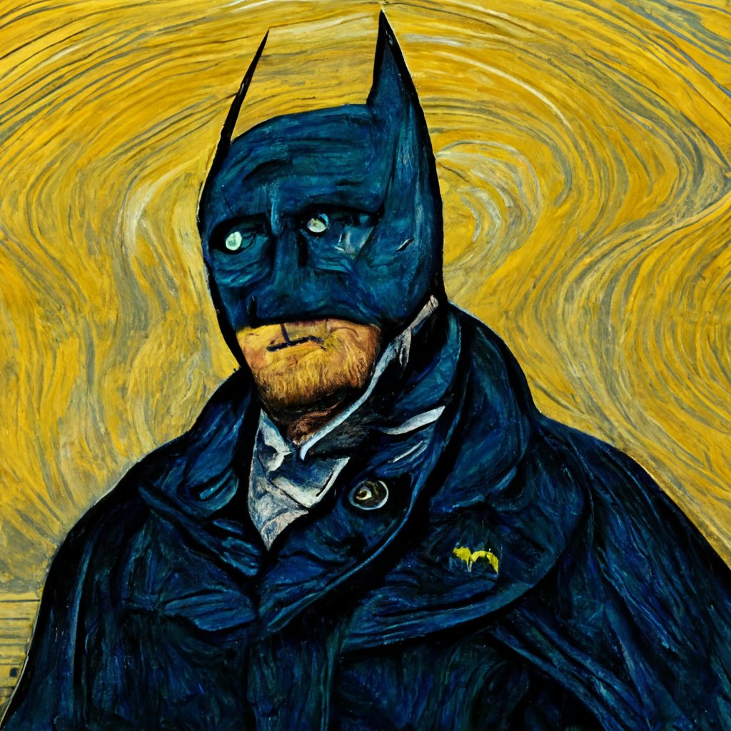 kevcode's tweet image. I have been testing Midjourney AI this week. Finally got some results I liked, like this "Batman by Van Gogh", which is my new PFP.

Midjourney is actually really powerful, but base knowledge for AI creative coding is still the same as other tools (like Pixray or Dall E 2).
🧵