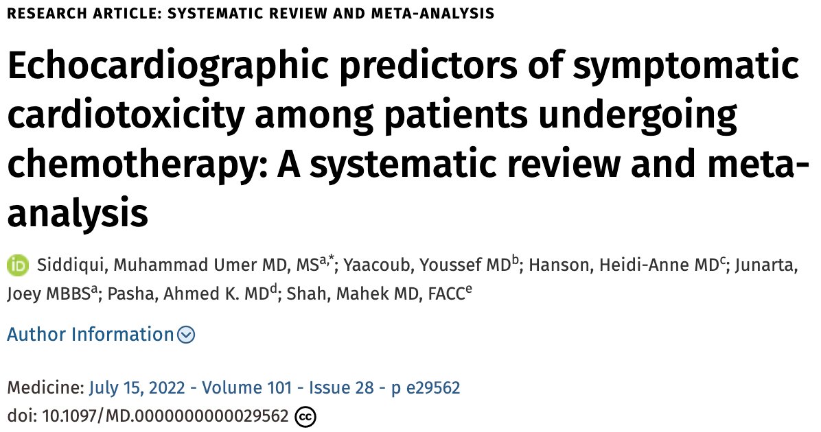 In our meta-analysis, we did not find LVEF to predict symptomatic cardiotoxicity in those undergoing chemotherapy. However, we found GLS to be a strong predictor of symptomatic cardiotoxicity. @TJHeartFellows @SiddiqiUmer @Cardiobro #CardioTwitter journals.lww.com/md-journal/Ful…
