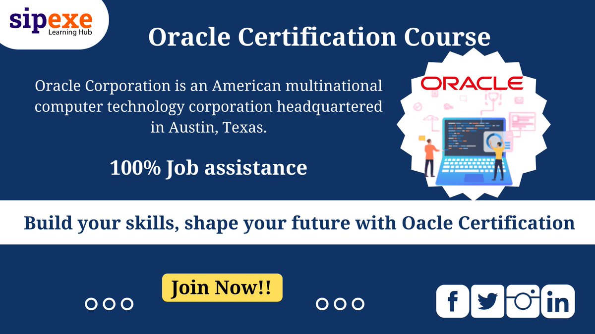 Sipexe_IT's tweet image. Oracle Course-@ bit.ly/3O52JEs provides you with a complete solution for becoming an expert in Oracle Database administration.
#oracle #oraclecertification #databasecourse #oracledeveloper #oracletraining #databaseadministrator #database #followforfollowback #sipexe