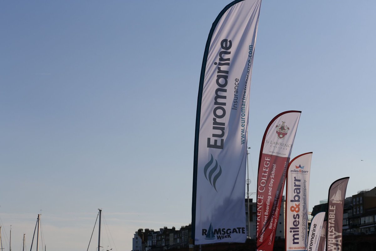 ramsgateweek's tweet photo. Feather flags are up,donβt they look stunning! @EuromarineIns @MilesandBarr @ShepherdNeame @WhitstableBay @icom @slcMain @TJD_Associates #RamsgateWeek https://t.co/zEFg3N7KbC