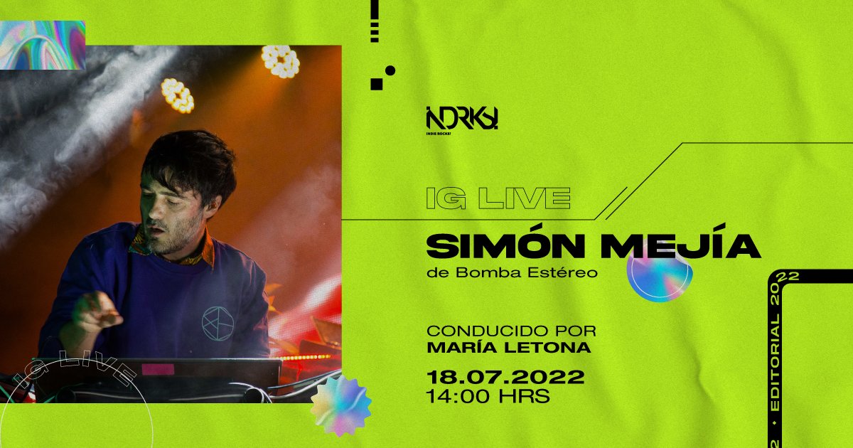 indierocks's tweet photo. A las 14 H, estaremos conversando con Simón Mejía (fundador de @bombaestereo) sobre su proyecto solista. IG Live conducido por @Marialadelradio. https://t.co/CDQdicuf69 🤳 https://t.co/O8jDcob4Ty