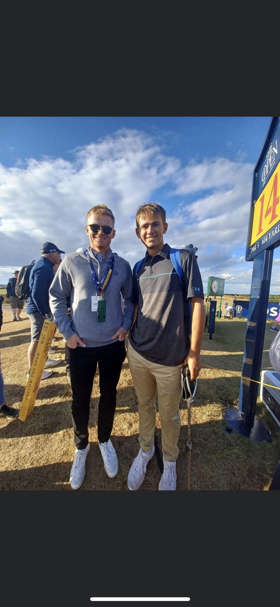 JakeElse5's tweet image. Well, managed to get a picture with @sambillings on the 14th tee at The Open today. Just as I started to walk away I realised I’d completely blanked Zak Crawley. If you could Sam, just apologise to Zak🤦‍♂️😂