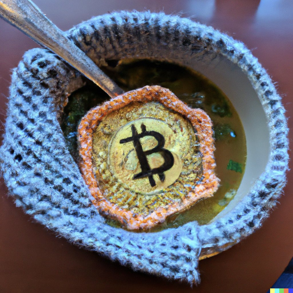 I present to you… a knitted bowl of #bitcoin soup 😍😋