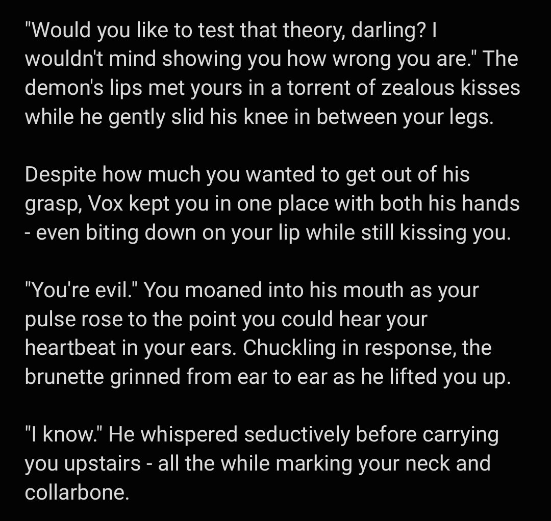 it_do_be_ket's tweet photo. Vox RP scenario pt 19 #VoxAkuma #VoxScenarios #voxrpideas #NSFW #AkuSMR #akumasutra #KinDrenched
(A/N: sorry for the wait! I've had a really hectic period for a bit, but I'm back now!~ π) https://t.co/BmmonGO6tR