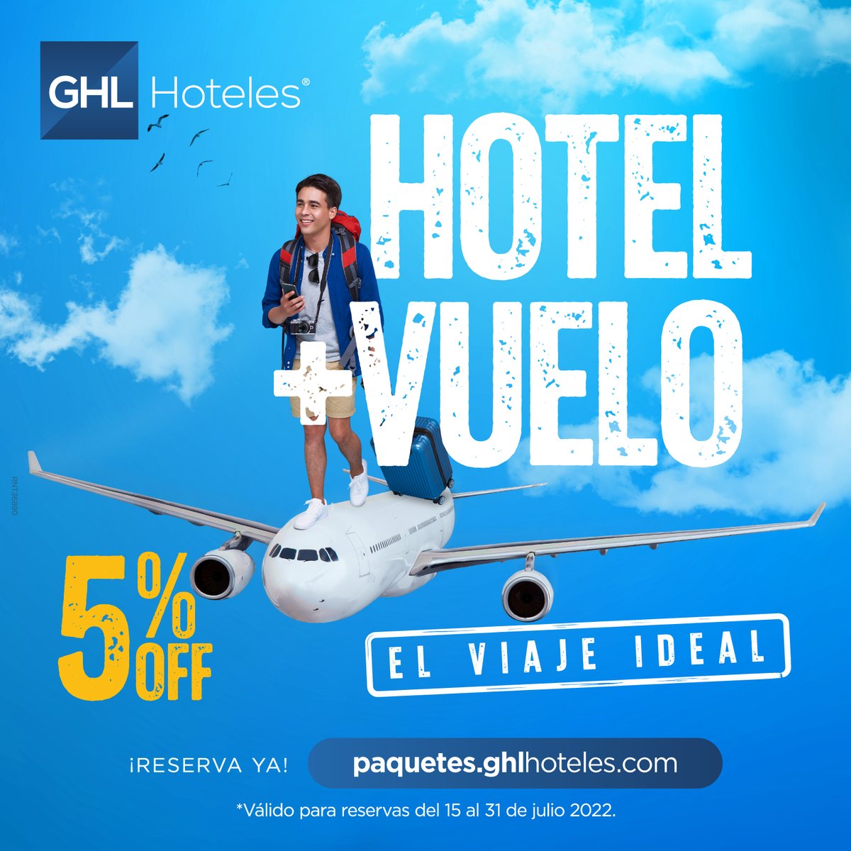 5% de descuento en paquete de Hotel + Vuelo ✈️🏨🌎 El viaje ideal es a un destino GHL. Visita ahora bit.ly/ReservaViajeAq…
*Válido para reservas del 15 al 31 de julio de 2022. Aplica para reservas en paquete hotel + vuelo en paquetes.ghlhoteles.com

RNT 36890
#UnaExperienciaGHL