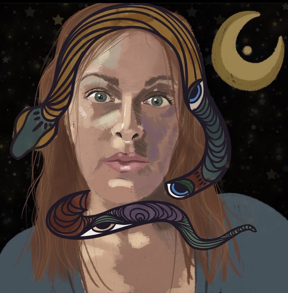 SerpentWeaver's tweet photo. Self Portrait.
Hope you all made it to the other side of the Full Moon in Capricorn 🌚 #artist #art #selfportrait #fullmoon #nftartist #digitalpainting https://t.co/YZo49Slv8E
