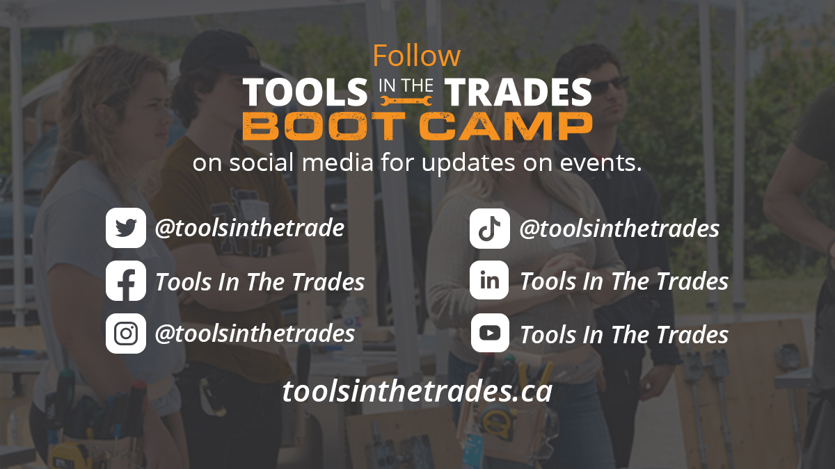 supportONyouth's tweet image. Follow Tools in the Trades for up-to-date information, dates, and news about Boot Camps. 

Learn more and start your career in the skilled trades today!