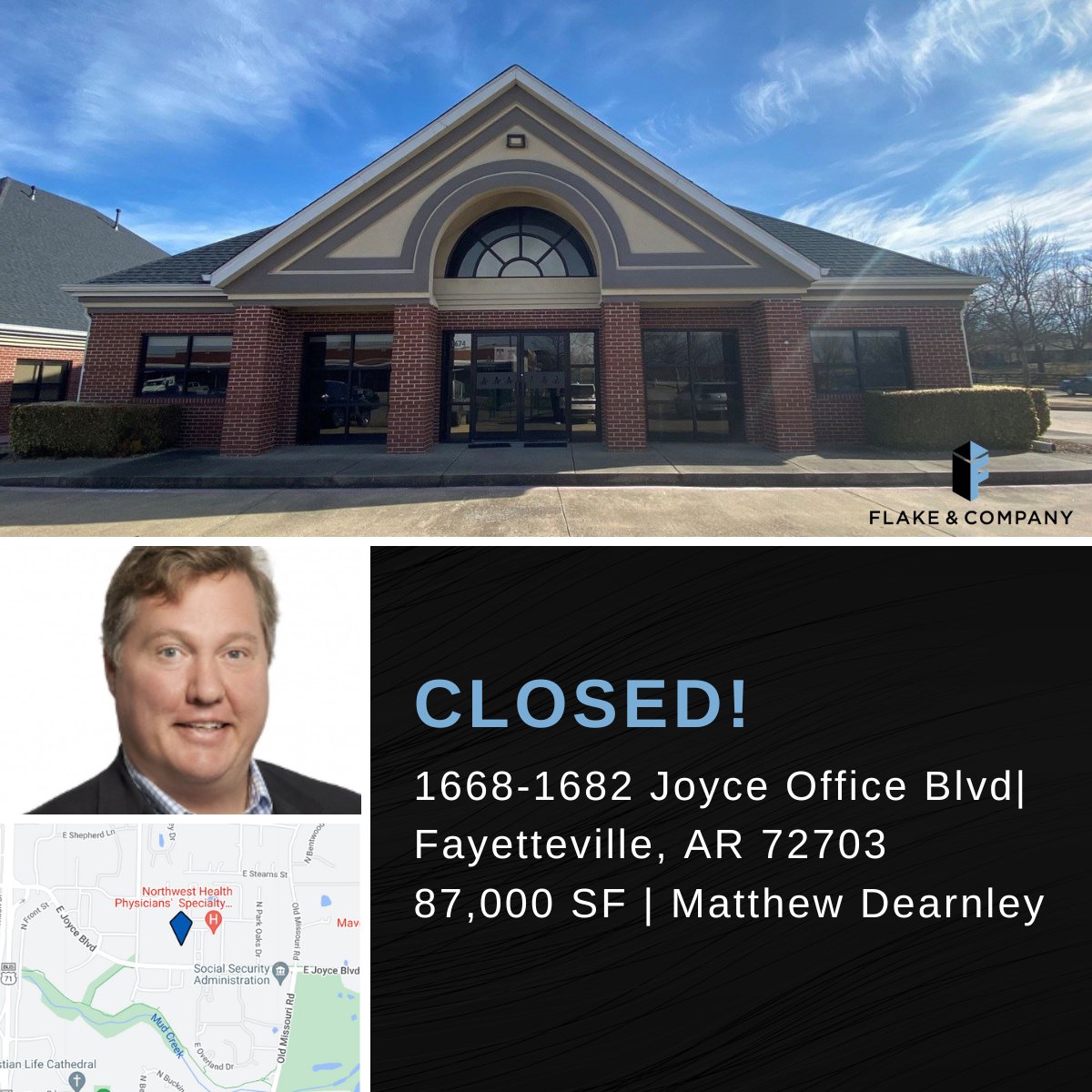 Just closed: Joyce Office Park! This is a $3 million dollar transaction. Great job by Matthew Dearnley who served as the Agent!