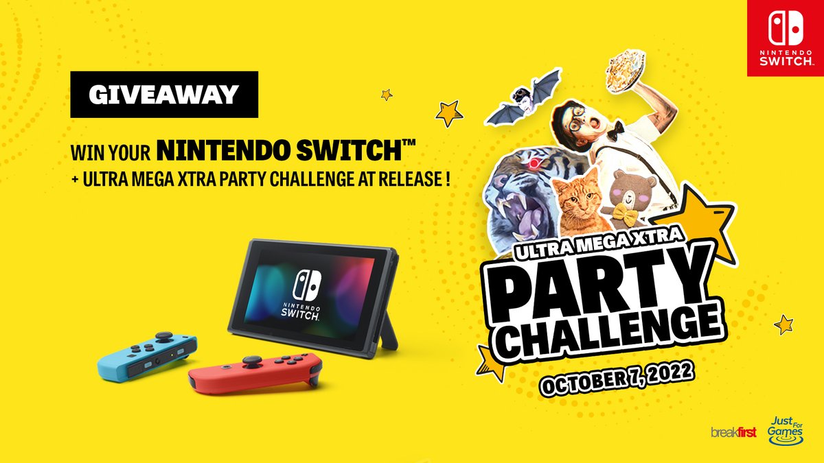 Will you be Ultra Mega Xtra lucky? 🍀

As we announce our wacky party game Ultra Mega Xtra Party Challenge's release date, try to win a Nintendo Switch + the game when it launches on October 7, 2022!

👉 Retweet + Follow + tweet twith #UMXPC
Draw on August 1, 2022.
#Giveaway 🎁