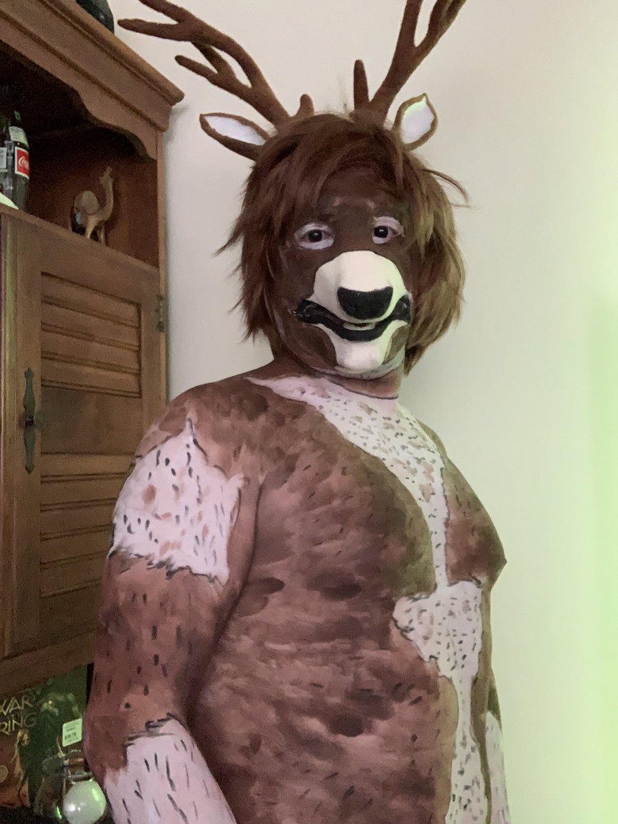 goldeneye545's tweet photo. I had a blast doing this,body paint and prosthetic. I was a full on deer last night. I loved using the northfurfx Deer prosthetic. Definitely looks realistic. #northfurfx #bodypainting #prostheticmakeup #makeupartist #TwitchPartner #twitchstreamer #sfx #makeup #bodypaint #deer https://t.co/4epLmD4h3M