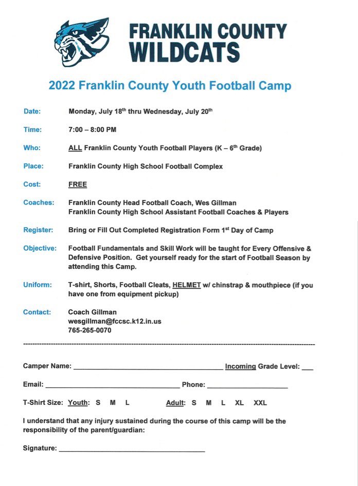 FCYFOOTBALL's tweet photo. Don’t forget to check out this fantastic FREE football camp next week put on by FCHS football @wesgillmanfc @FCHSAD @AthleticsFchs https://t.co/rn9VHOrebf