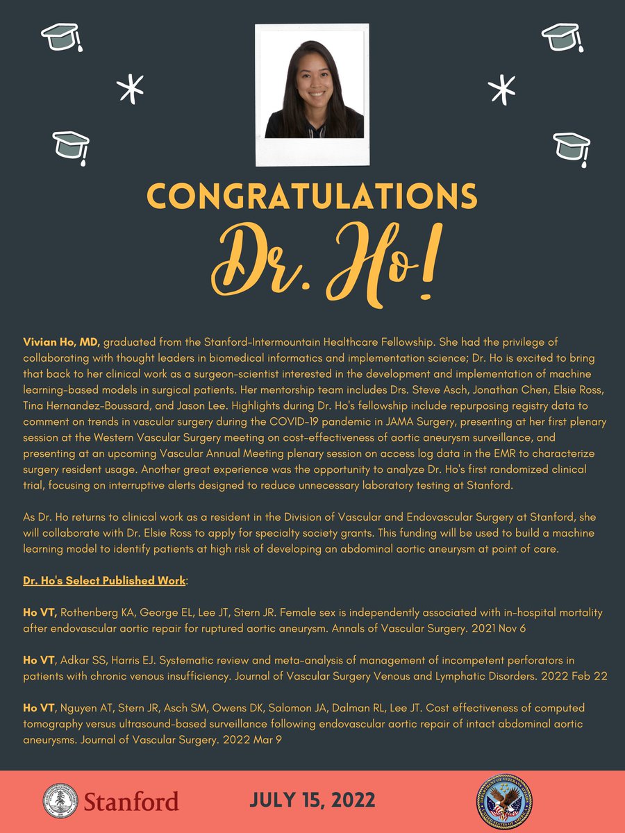 Congrats, Dr. Vivian Ho! <a href="/Ci2iVA/">Innovate2Implement</a> <a href="/vahsrd/">VA HSR</a> <a href="/StanfordHP/">StanfordHealthPolicy</a> <a href="/Intermountain/">Intermountain Health</a> <a href="/StanfordVasc/">Stanford Vascular</a>