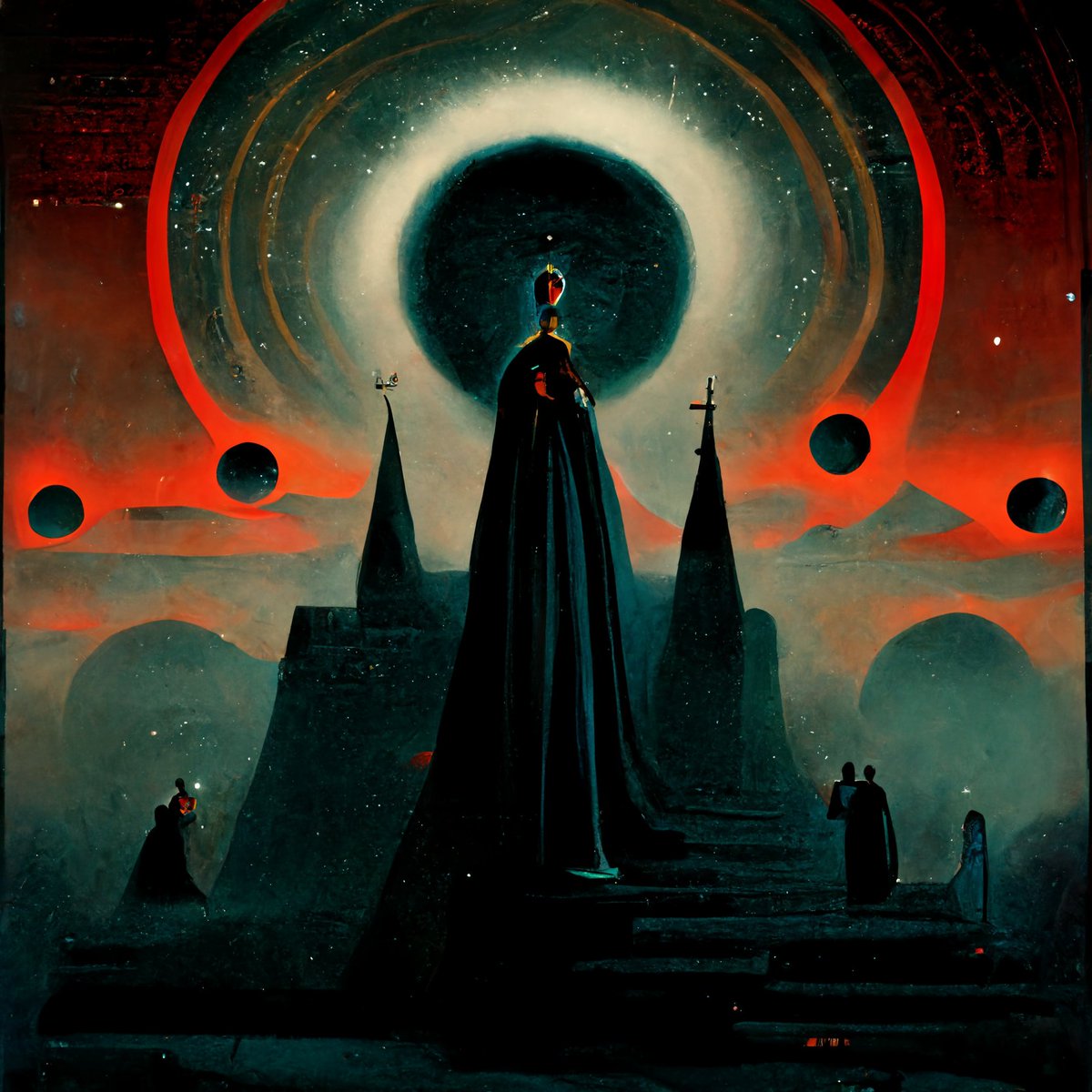 GeneralSamsSec's tweet image. tonights vibe has been found: 

retro dark vintage sci-fi + 2D matte dark gouache illustration + dark epic spiritual kingdom of the cosmos