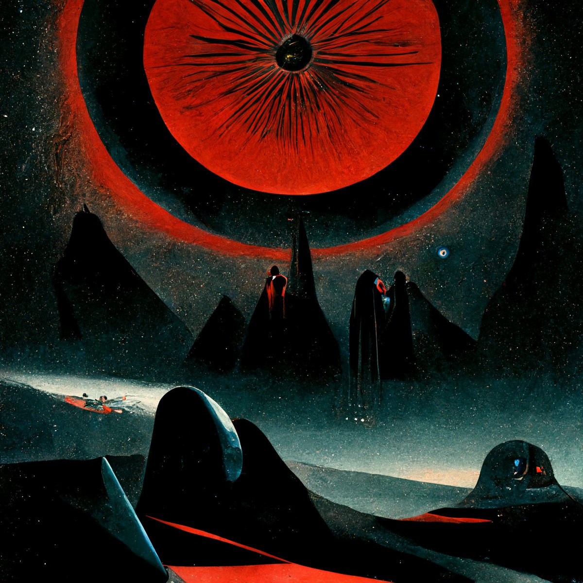 GeneralSamsSec's tweet image. tonights vibe has been found: 

retro dark vintage sci-fi + 2D matte dark gouache illustration + dark epic spiritual kingdom of the cosmos