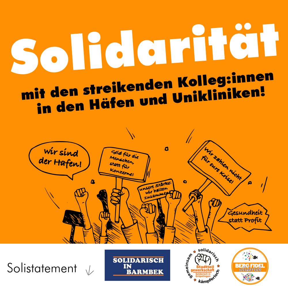barmbeksoli's tweet photo. Solidarität mit allen Streikenden! Lest hier unsere gemeinsame Erklärung mit @BFSolidarisch und @soli_groepel.
Solidarität ist unsere Waffe! 

#hh1507 #streik #Polizeiproblem https://t.co/yVFAzJxGQa