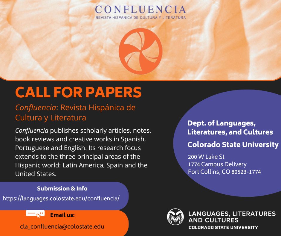 We are excited to share this call for papers for our academic journal, Confluencia! #callforpapers #publications #academicjournal #hispanicculture #hispanicliterature