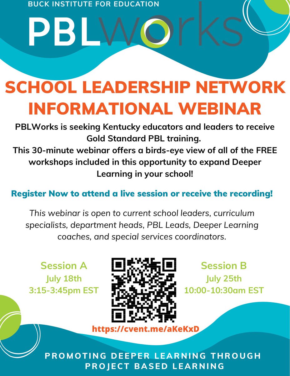 Kentucky PBLWorks team is eager to invite you to one of two upcoming 30-minute webinars designed to offer a birds-eye view of all of the FREE workshops included in this opportunity to expand Deeper Learning in your school!
<a href="/PBLWorks/">PBLWorks</a> <a href="/CoachNatasha/">Natasha F. Thompson</a>