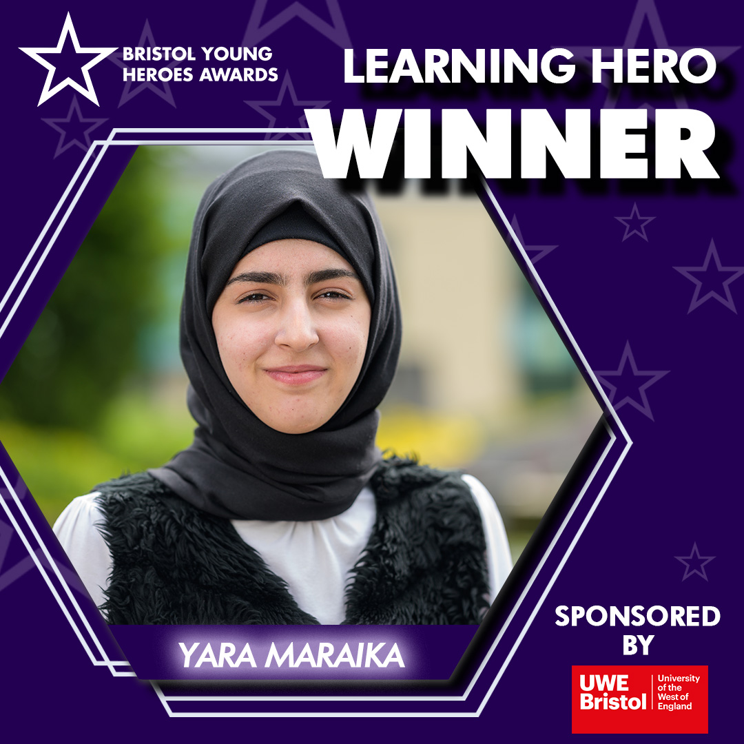 CommofPurpose's tweet photo. ✨ Congratulations to Yara Maraika for winning the Learning Hero Award!🎉🥳
 
The Learning Hero Award is sponsored by @UWEBristol.
 
Congratulations to all of the finalists! 🙌🎊
 
#empoweringpeople #BYHA2022 #learninghero #winner #bristol https://t.co/41FbDsOKiM