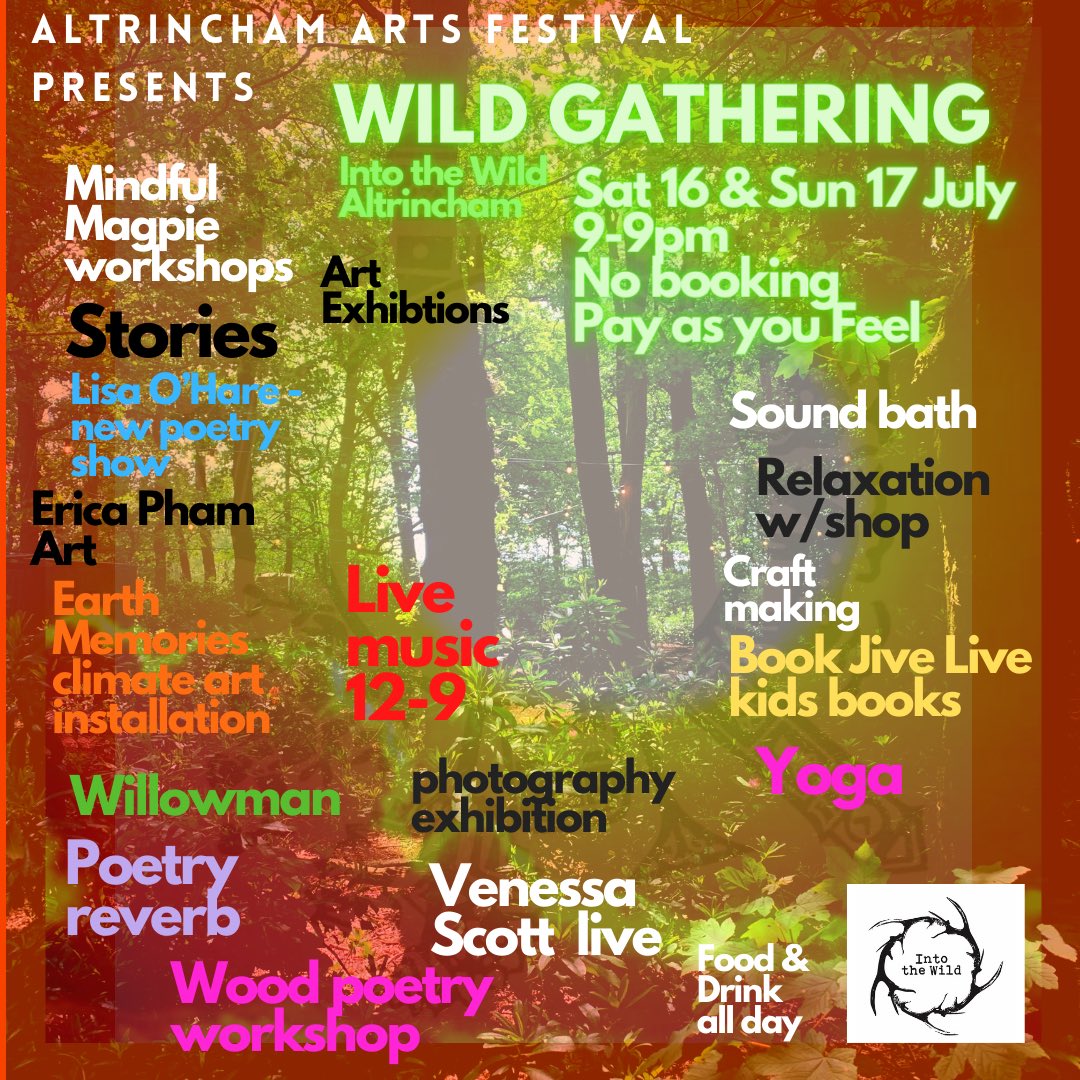 AltyArtsCltv's tweet photo. Ok so we are ready for you #altrincham! 

Tomorrow in the #magicwood @intothewildern 

#wanderout and soak up the wholesome vibes this weekend

Let’s see some festival spirit! 

Pay as you feel 

#altrinchamartsfestival @Whatsthesketch1 #alty #manchesterartist #Cheshire #art https://t.co/eGWt5egAyA