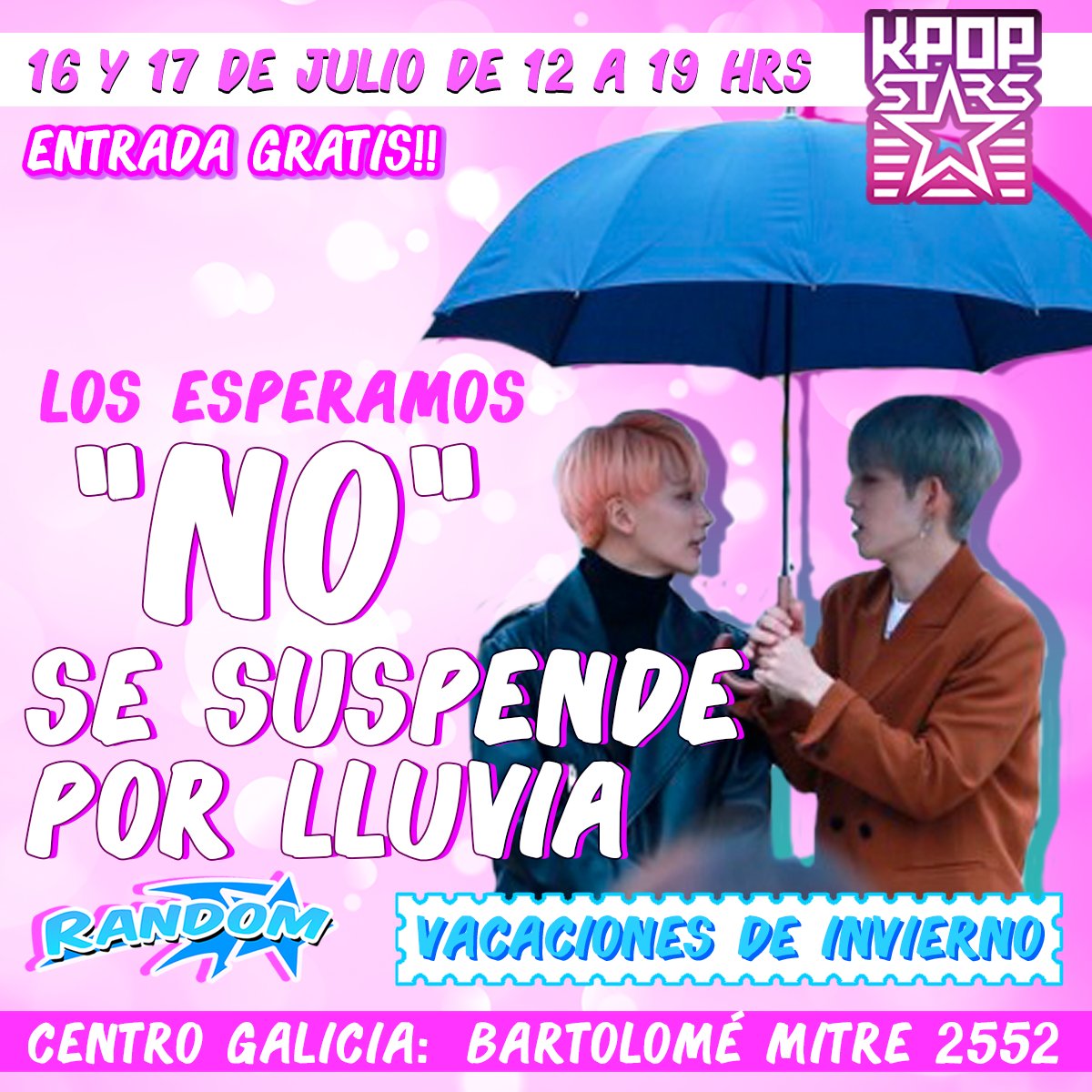 KpopStarsArg's tweet photo. El evento NO SE SUSPENDE por lluvia! Tenemos amplias instalaciones techadas para que pasemos un día de maravilla!!!!! LOS ESPERAMOS!!!

👉Agendate: ¡SÁBADO 16 Y DOMINGO 17 DE JULIO(Bartolomé Mitre 2552 CABA)LA ENTRADA ES GRATUITA Y PARA TODO PÚBLICO!
💜HOST:  @PawDepp https://t.co/je3vxlFXde