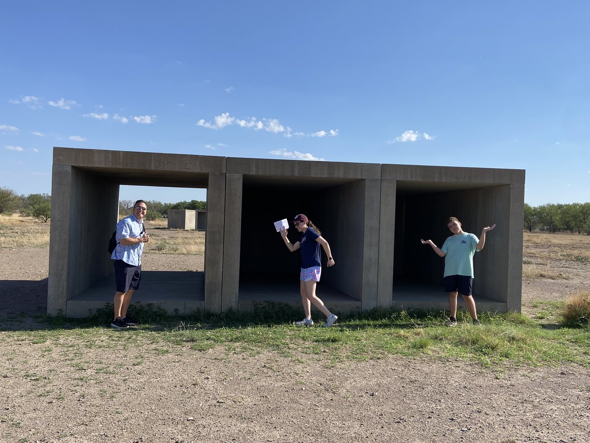 JES_Dickinson's tweet photo. Went to Chinati early this morning. What a cool place! #outsidetour #DonaldJudd we played with angles and light and enjoyed ourselves. https://t.co/tM0QIxiWiJ