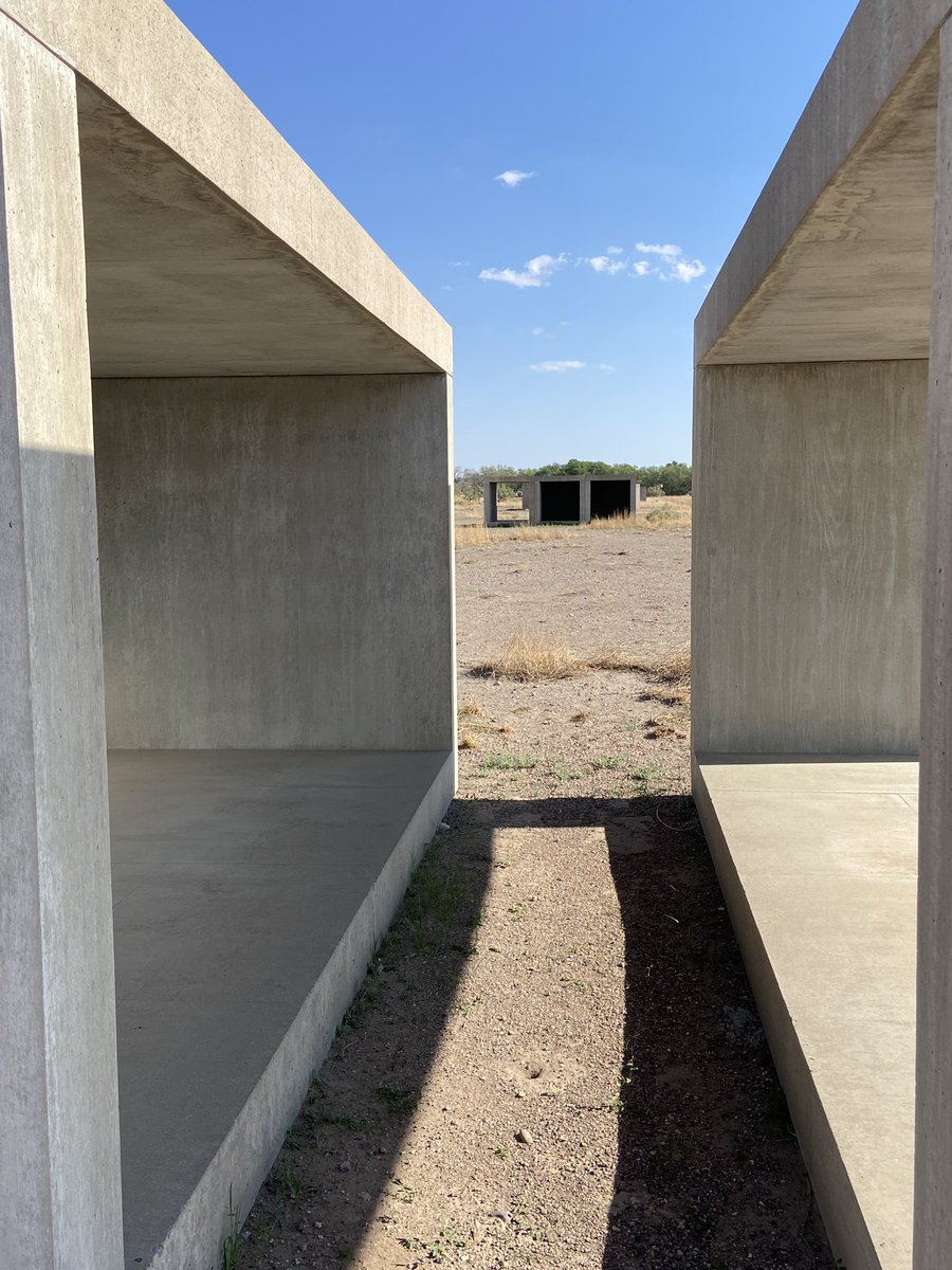 JES_Dickinson's tweet photo. Went to Chinati early this morning. What a cool place! #outsidetour #DonaldJudd we played with angles and light and enjoyed ourselves. https://t.co/tM0QIxiWiJ