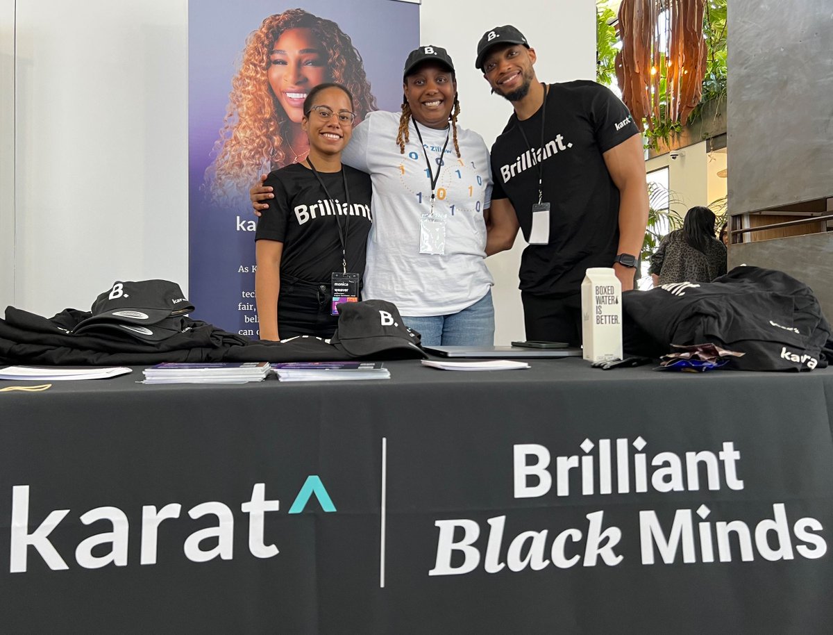 karat's tweet image. Look who stopped by to say "hi"! @RozTheRecruiter at #dcim22 
Don't forget to swing by our booth, sign up for #BrilliantBlackMinds, and grab some FREE swag🤩