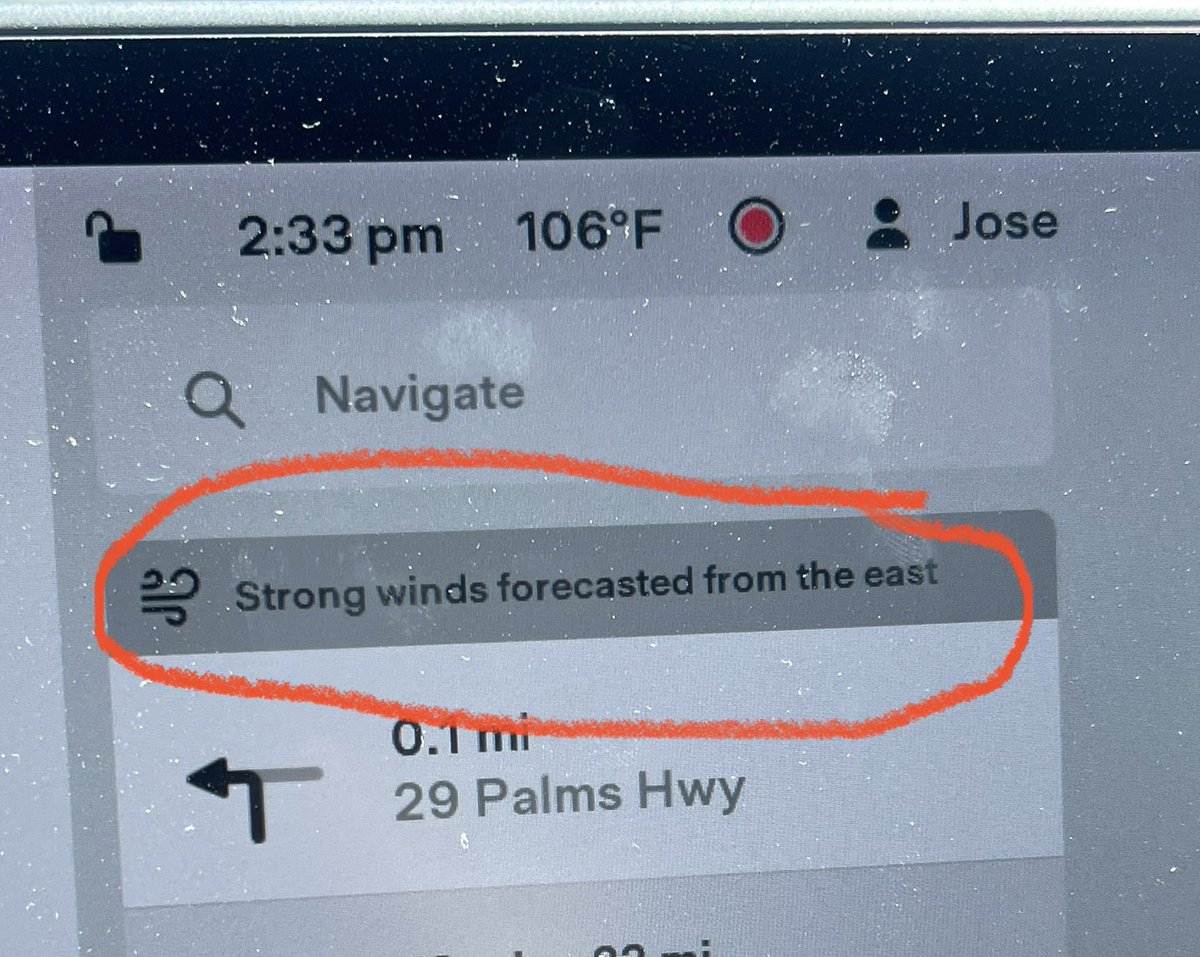 Josemd's tweet image. For those of you with #Tesla vehicles. It appears that navigation instructions now include weather conditions. Is this new?