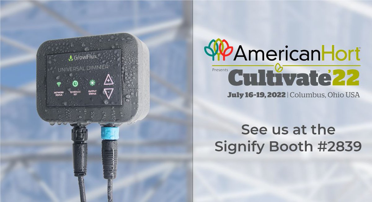 Visit GrowFlux at Cultivate 2022 in Columbus Ohio next week! We will be showing off GrowFlux controls at Philips Signify's booth (2839)
<a href="/American_Hort/">AmericanHort</a>

#agtech #horticulture #controlledenvironmentagriculture #cultivate22 #indoorfarming #signify #philips