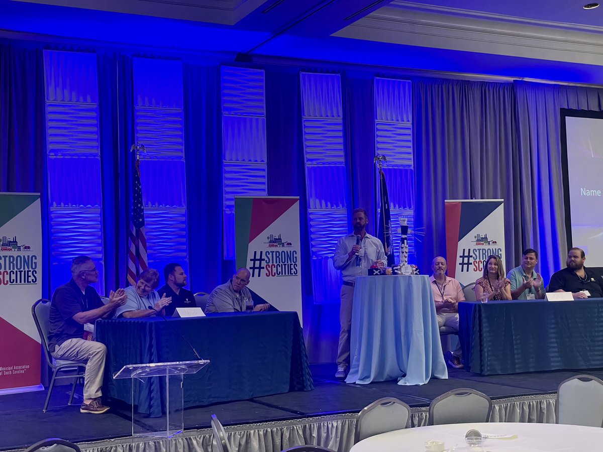 CharlieB_SC's tweet photo. Team Upstate wins a fierce battle of Municipal Family Feud! @MuniAssnSC #StrongSCcities | #MASC22AM https://t.co/m80xW0Ys0i