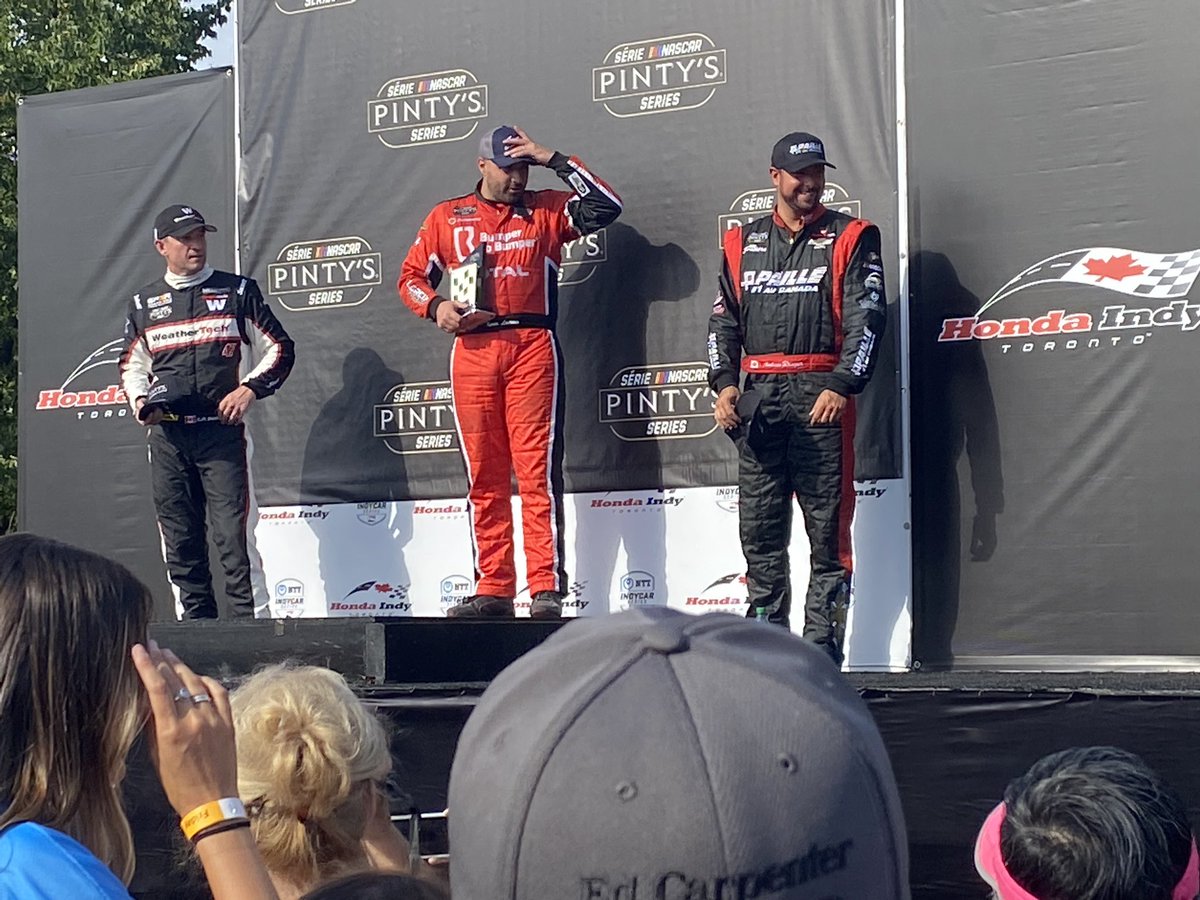 Pintysfoods's tweet photo. The @NASCARPintys #GrandPrixofTO @ExPlaceTO podium⦠@kevinlacroix74 @AndrewRanger51 @DumoulinLP #Pintys #PintysFan #MakingGreatFoodFun #HowDoYouPintys #NASCAR @hondaindy https://t.co/yEJcCpyTkv