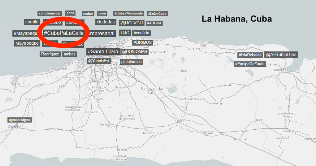 rm_elizalde's tweet photo. Algunas herramientas de análisis de Twitter ubican en Cuba la nueva fantasía digital de la ultraderecha que arenga a los cubanos a la violencia callejera. 

Pero los usuarios más activos que aparecen tuiteando desde La Habana están fuera de Cuba.
#CubaPorLaPaz 

🧵1/3 https://t.co/ZSvhDc2nIQ