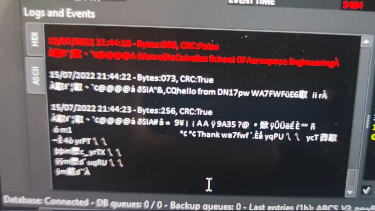 auo1971's tweet photo. Just received live a message from US through #AstroBioCubeSat digipeater sent by WA7FWF!!! https://t.co/7Yokw7pGrA