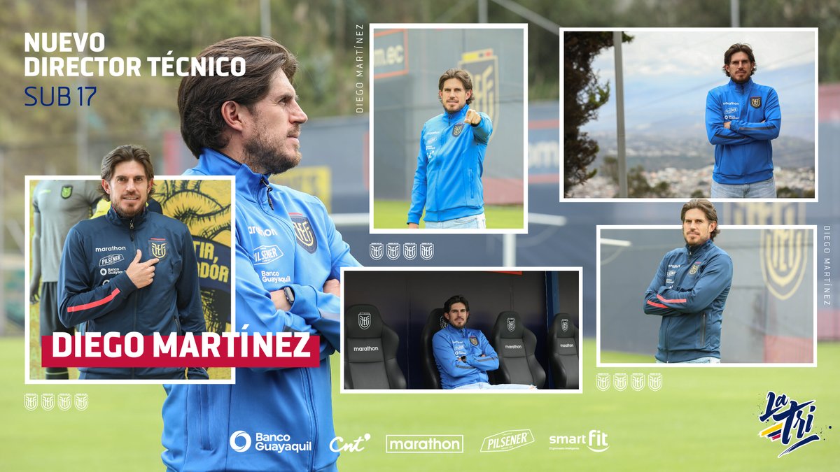 LaTri's tweet photo. 💪 ¡Bienvenido, Profe!

🔥 El nuevo DT de #LaTriSub17 es Diego Andrés Martínez Carrera, quiteño, de 35 años de edad y Máster en Dirección de Fútbol de la Escuela Universitaria Real Madrid.

#JuntosPorElObjetivo🇪🇨 https://t.co/4pxiNmAXa6