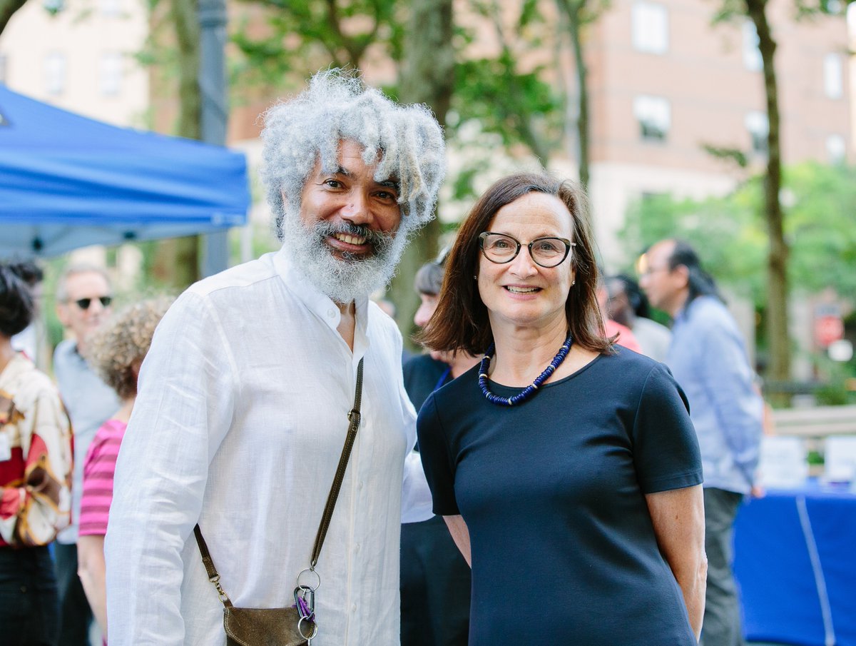 #FlashbackFriday! 📸 DBP President @ReginaMyer + artist #FredWilson at the opening reception of 'Mind Forged Manacles/Manacle Forged Minds,' the latest DTBK + Dumbo Art Fund project. 🎨 Presented in partnership with @moreartnyc. Learn more → bit.ly/MindForgedDTBK
