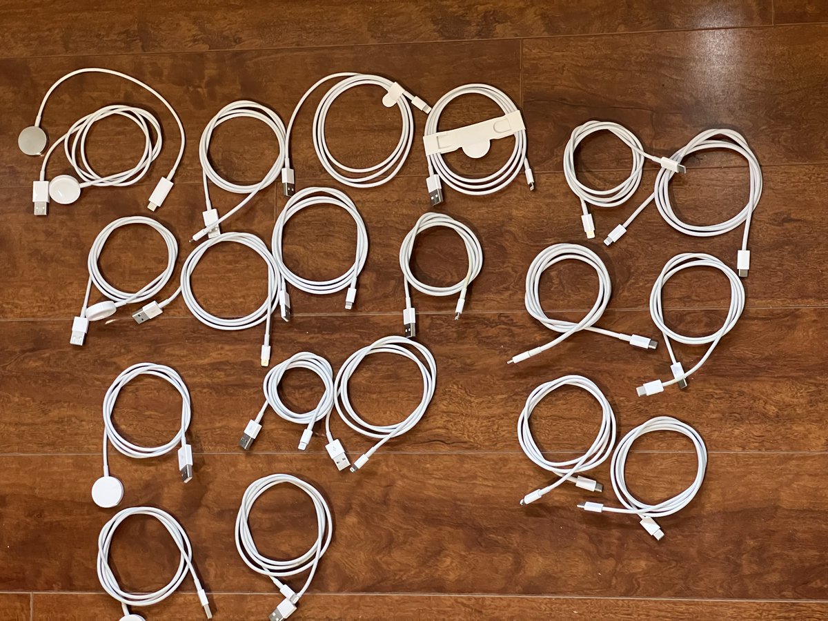 Spare Apple charging cables - home collection. Probably another 30 in use or at my office.