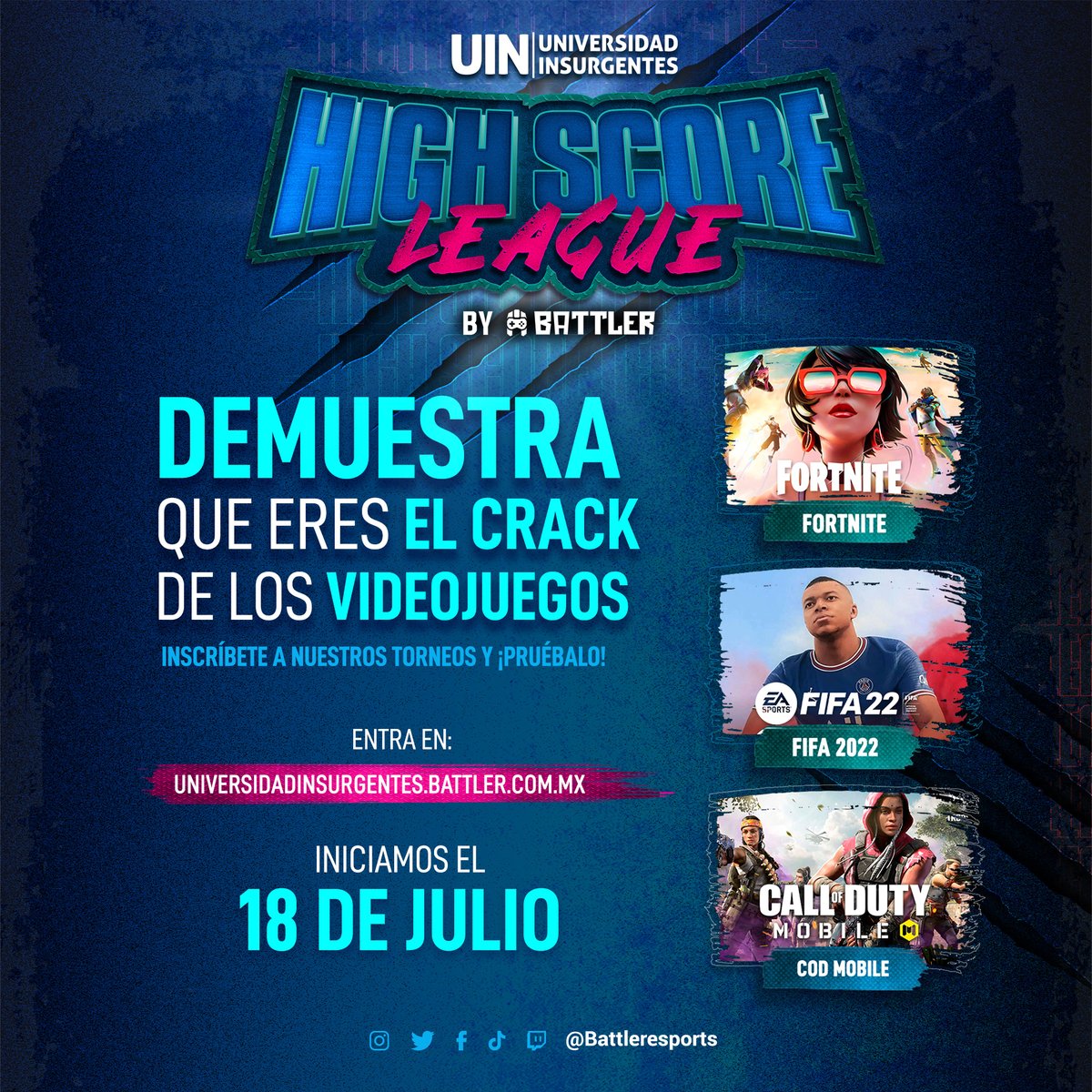 UInsurgentes's tweet photo. TIENES HASTA HOY PARA REGISTRARTE EN EL 2do Torneo de videojuegos "High Score League" organizado por Battler. Demuestra que tienes lo que se necesita y que tu plantel es el más apto.
Registrate en el link https://t.co/XlCbRZG0P4 🎮🔥
#UINbattler #Esports #UINcontigo https://t.co/4n4ypARMEb